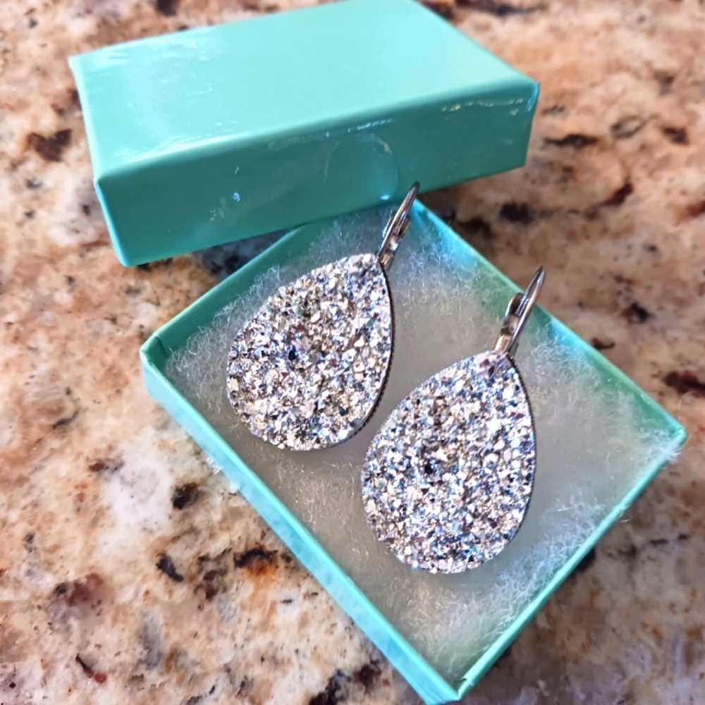 NWOT- Handmade Large Silver Druzy Earrings